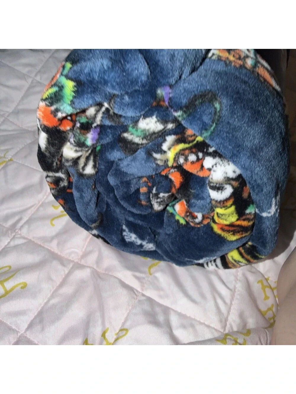 Ed Hardy navy blue Dog Blanket Throw Flowers tiger Asian True 40x50 NWT
